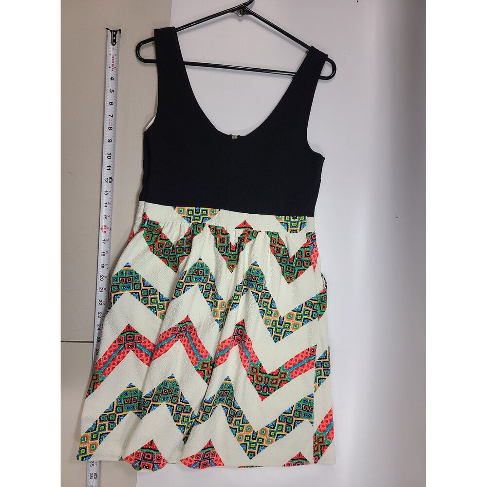 Maeve Anthropologie Black & Geo Zig-Zag Print Mini Dress Size 12